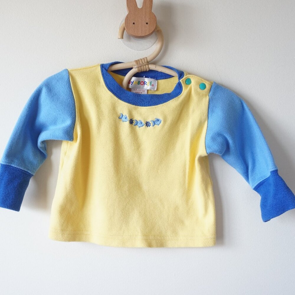 Vintage Gymboree 90s Rainbow‎ Tag Colorblock Embroidered Top Yellow Baby Newborn